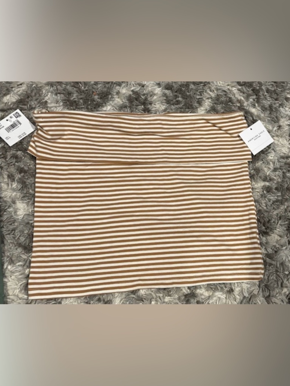 Women's American Eagle Striped Off-Shoulder Tube Top - Tan and White - Size L